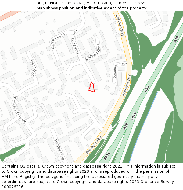 40, PENDLEBURY DRIVE, MICKLEOVER, DERBY, DE3 9SS: Location map and indicative extent of plot