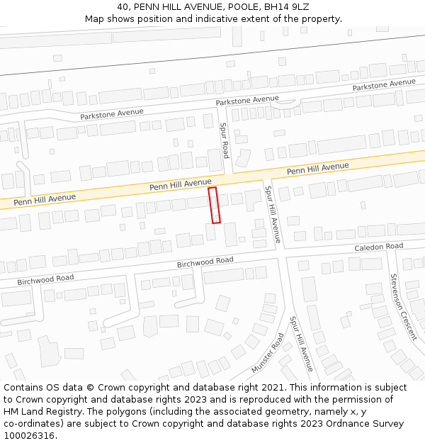 40, PENN HILL AVENUE, POOLE, BH14 9LZ: Location map and indicative extent of plot