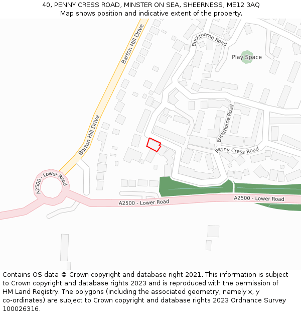 40, PENNY CRESS ROAD, MINSTER ON SEA, SHEERNESS, ME12 3AQ: Location map and indicative extent of plot