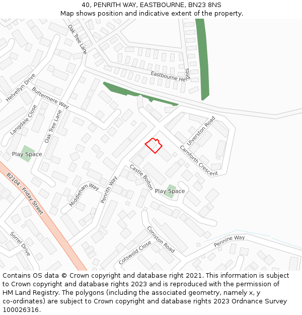 40, PENRITH WAY, EASTBOURNE, BN23 8NS: Location map and indicative extent of plot