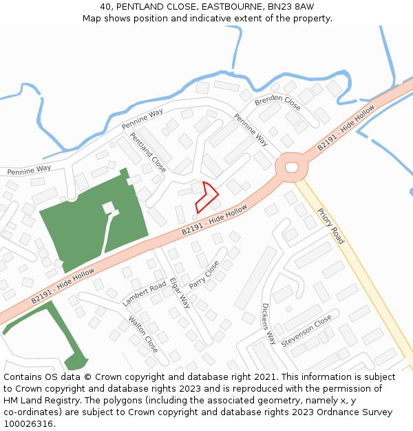 40, PENTLAND CLOSE, EASTBOURNE, BN23 8AW: Location map and indicative extent of plot