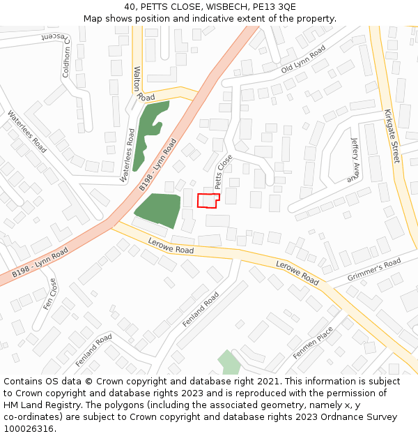 40, PETTS CLOSE, WISBECH, PE13 3QE: Location map and indicative extent of plot