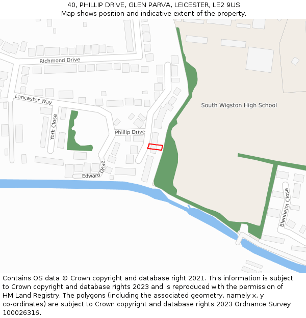 40, PHILLIP DRIVE, GLEN PARVA, LEICESTER, LE2 9US: Location map and indicative extent of plot