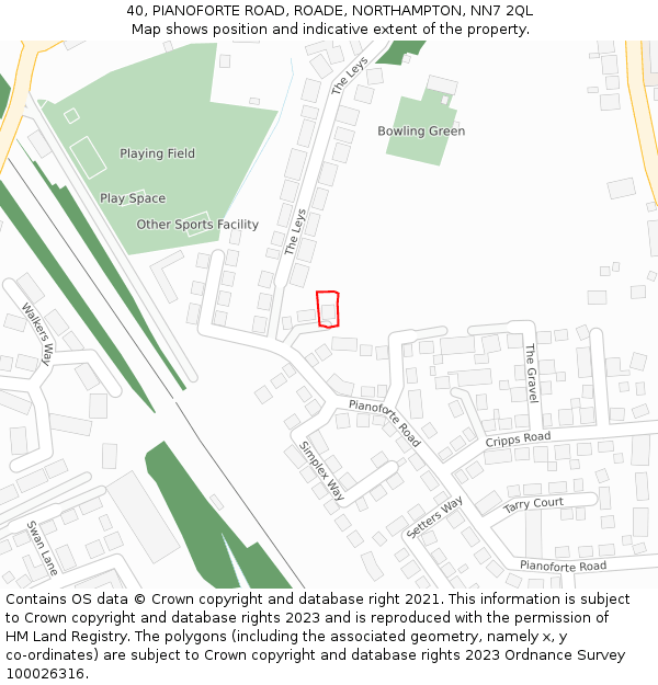 40, PIANOFORTE ROAD, ROADE, NORTHAMPTON, NN7 2QL: Location map and indicative extent of plot