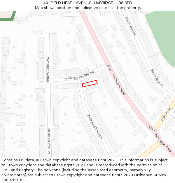 40, PIELD HEATH AVENUE, UXBRIDGE, UB8 3PD: Location map and indicative extent of plot