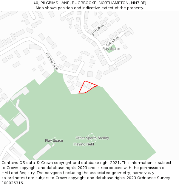 40, PILGRIMS LANE, BUGBROOKE, NORTHAMPTON, NN7 3PJ: Location map and indicative extent of plot