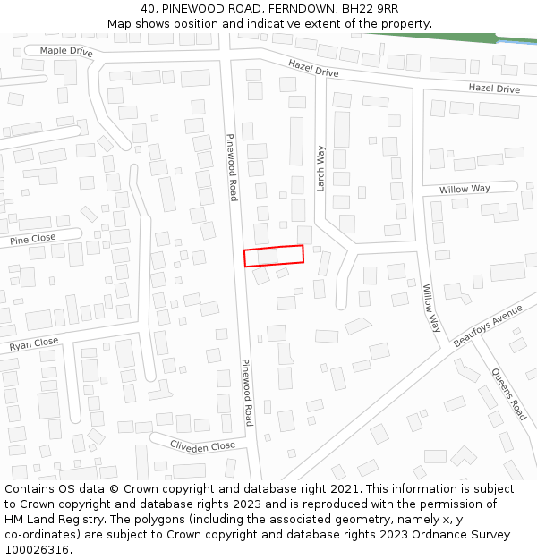 40, PINEWOOD ROAD, FERNDOWN, BH22 9RR: Location map and indicative extent of plot