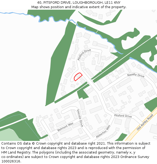 40, PITSFORD DRIVE, LOUGHBOROUGH, LE11 4NY: Location map and indicative extent of plot