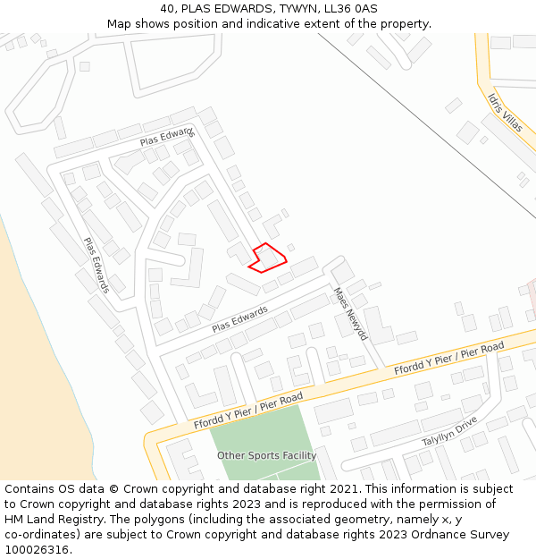 40, PLAS EDWARDS, TYWYN, LL36 0AS: Location map and indicative extent of plot