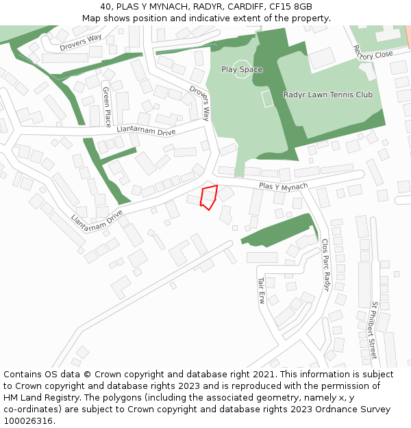 40, PLAS Y MYNACH, RADYR, CARDIFF, CF15 8GB: Location map and indicative extent of plot