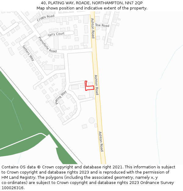 40, PLATING WAY, ROADE, NORTHAMPTON, NN7 2QP: Location map and indicative extent of plot