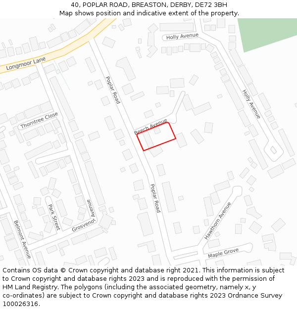 40, POPLAR ROAD, BREASTON, DERBY, DE72 3BH: Location map and indicative extent of plot