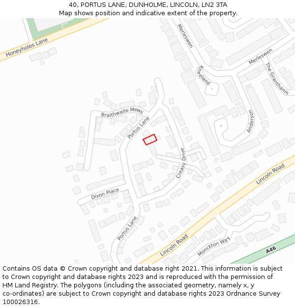 40, PORTUS LANE, DUNHOLME, LINCOLN, LN2 3TA: Location map and indicative extent of plot