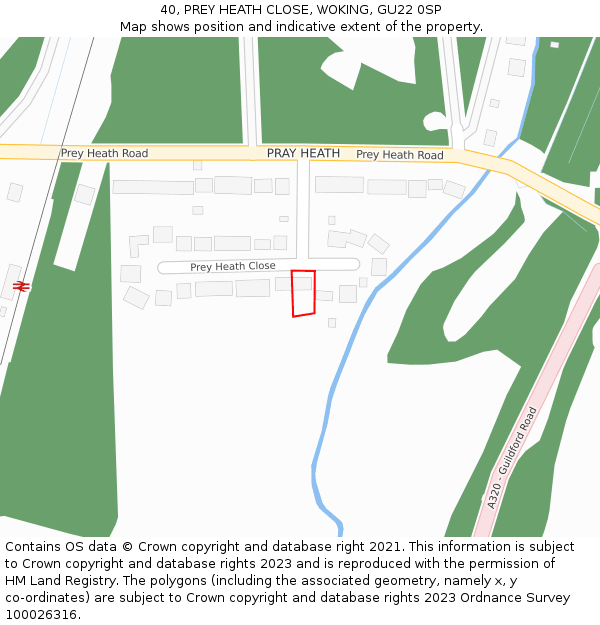 40, PREY HEATH CLOSE, WOKING, GU22 0SP: Location map and indicative extent of plot