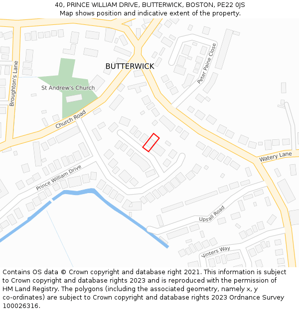 40, PRINCE WILLIAM DRIVE, BUTTERWICK, BOSTON, PE22 0JS: Location map and indicative extent of plot