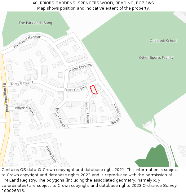 40, PRIORS GARDENS, SPENCERS WOOD, READING, RG7 1WS: Location map and indicative extent of plot