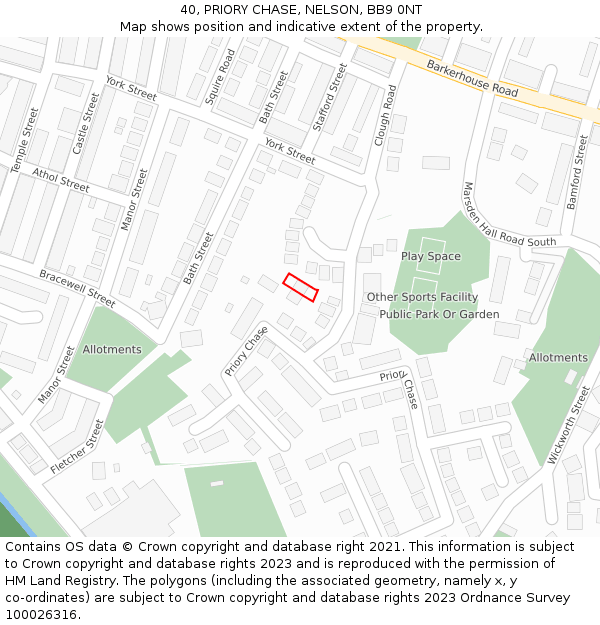40, PRIORY CHASE, NELSON, BB9 0NT: Location map and indicative extent of plot