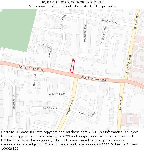 40, PRIVETT ROAD, GOSPORT, PO12 3SU: Location map and indicative extent of plot