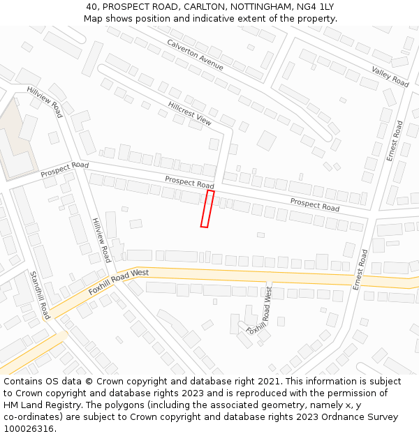 40, PROSPECT ROAD, CARLTON, NOTTINGHAM, NG4 1LY: Location map and indicative extent of plot