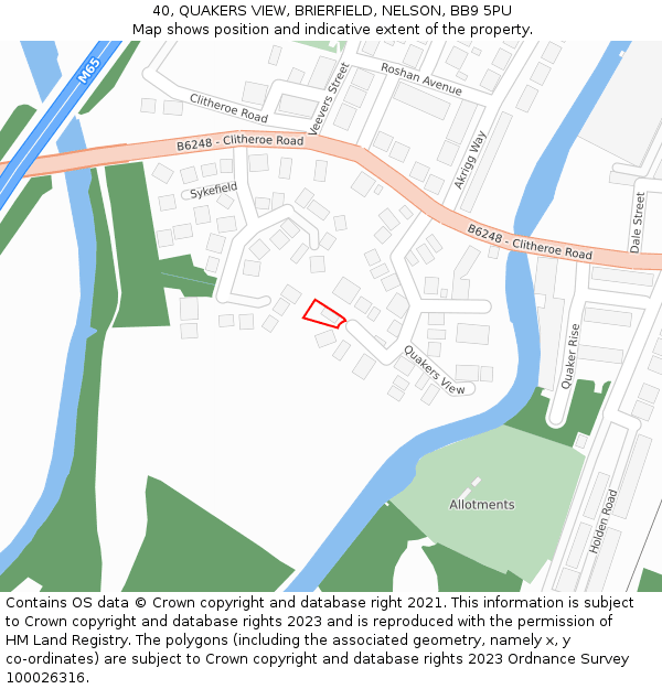 40, QUAKERS VIEW, BRIERFIELD, NELSON, BB9 5PU: Location map and indicative extent of plot