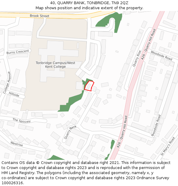 40, QUARRY BANK, TONBRIDGE, TN9 2QZ: Location map and indicative extent of plot