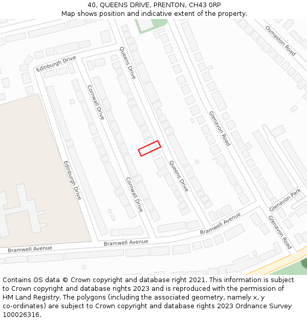 40, QUEENS DRIVE, PRENTON, CH43 0RP: Location map and indicative extent of plot