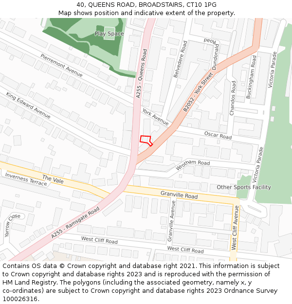 40, QUEENS ROAD, BROADSTAIRS, CT10 1PG: Location map and indicative extent of plot