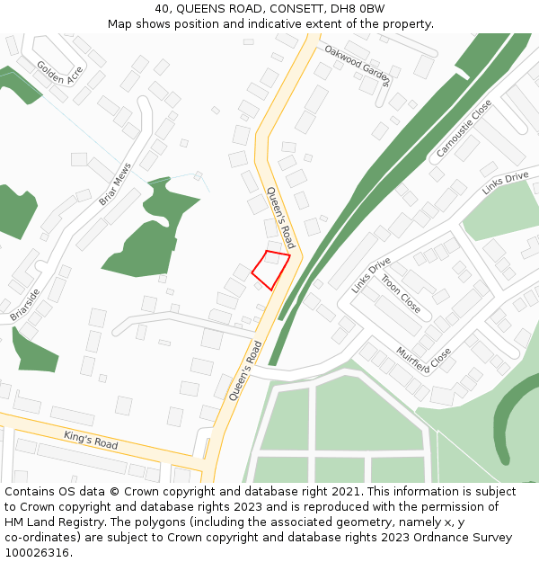 40, QUEENS ROAD, CONSETT, DH8 0BW: Location map and indicative extent of plot