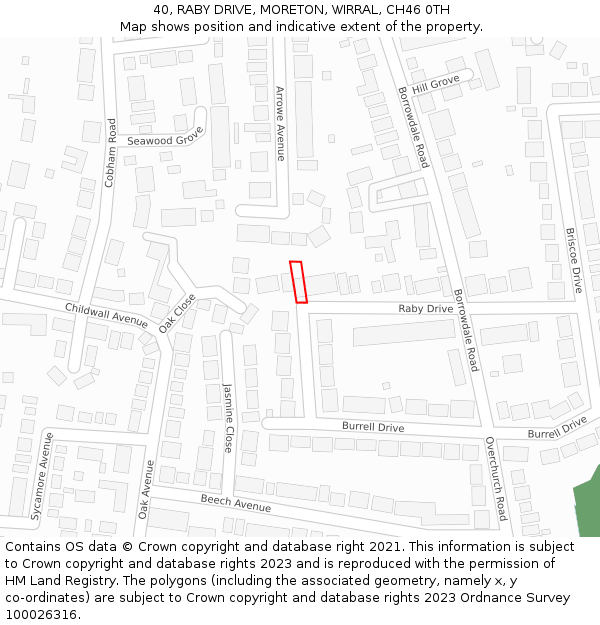 40, RABY DRIVE, MORETON, WIRRAL, CH46 0TH: Location map and indicative extent of plot