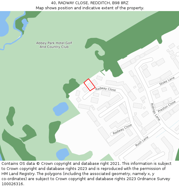 40, RADWAY CLOSE, REDDITCH, B98 8RZ: Location map and indicative extent of plot