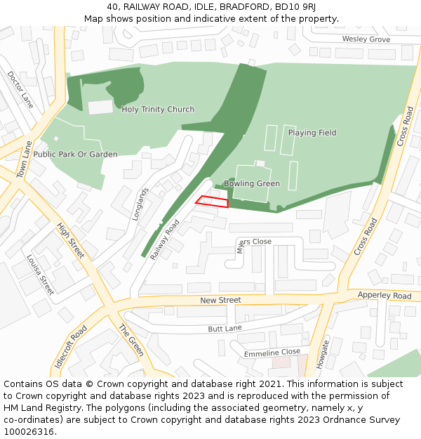 40, RAILWAY ROAD, IDLE, BRADFORD, BD10 9RJ: Location map and indicative extent of plot