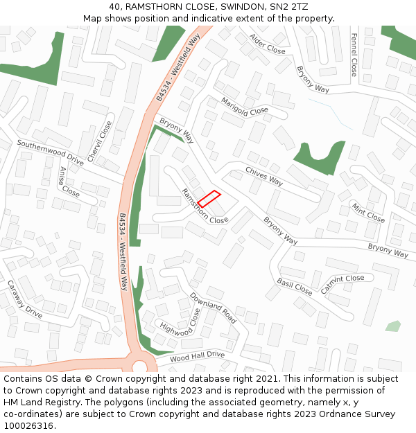 40, RAMSTHORN CLOSE, SWINDON, SN2 2TZ: Location map and indicative extent of plot