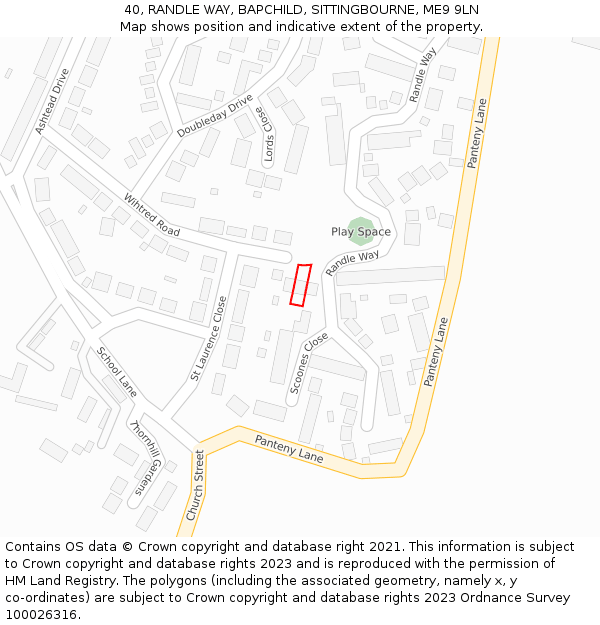 40, RANDLE WAY, BAPCHILD, SITTINGBOURNE, ME9 9LN: Location map and indicative extent of plot