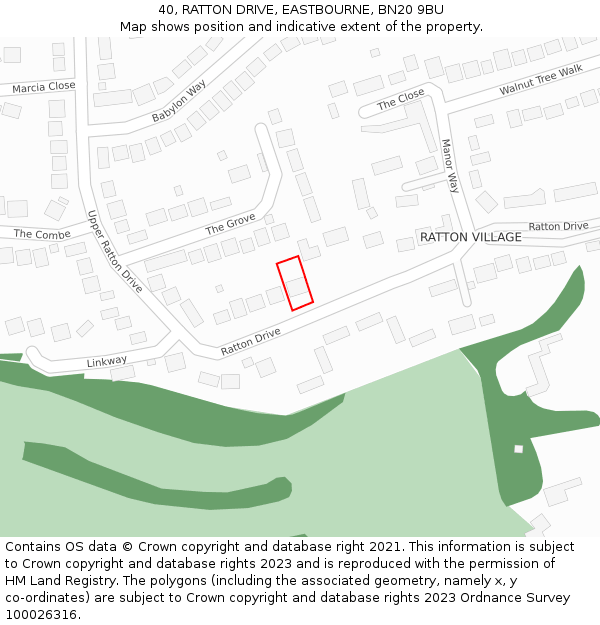 40, RATTON DRIVE, EASTBOURNE, BN20 9BU: Location map and indicative extent of plot