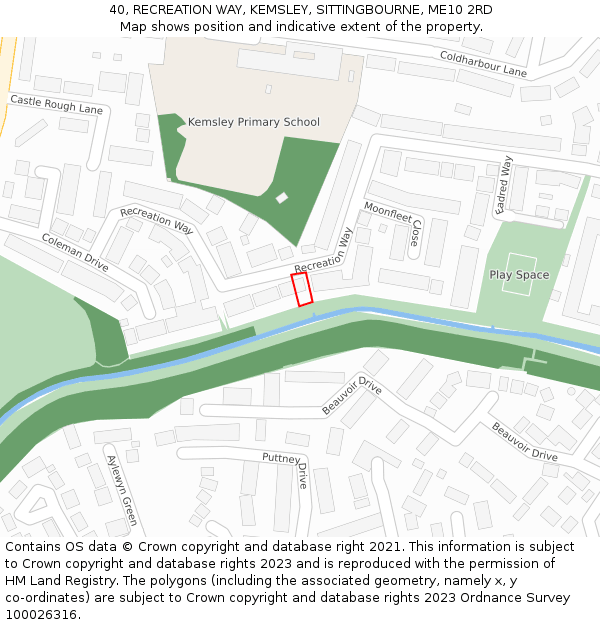 40, RECREATION WAY, KEMSLEY, SITTINGBOURNE, ME10 2RD: Location map and indicative extent of plot