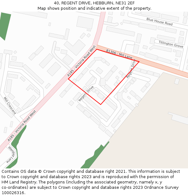 40, REGENT DRIVE, HEBBURN, NE31 2EF: Location map and indicative extent of plot