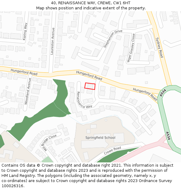 40, RENAISSANCE WAY, CREWE, CW1 6HT: Location map and indicative extent of plot