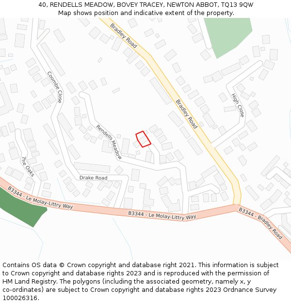 40, RENDELLS MEADOW, BOVEY TRACEY, NEWTON ABBOT, TQ13 9QW: Location map and indicative extent of plot