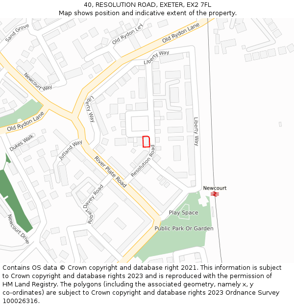 40, RESOLUTION ROAD, EXETER, EX2 7FL: Location map and indicative extent of plot