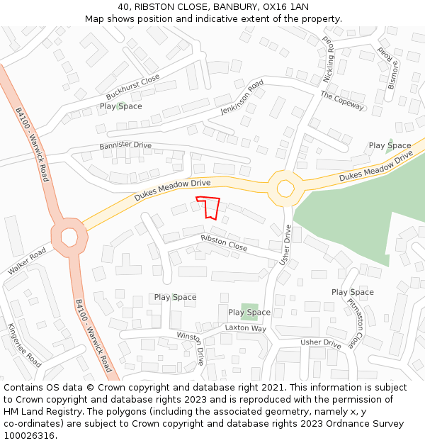 40, RIBSTON CLOSE, BANBURY, OX16 1AN: Location map and indicative extent of plot