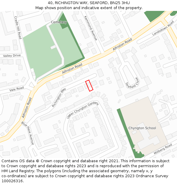 40, RICHINGTON WAY, SEAFORD, BN25 3HU: Location map and indicative extent of plot