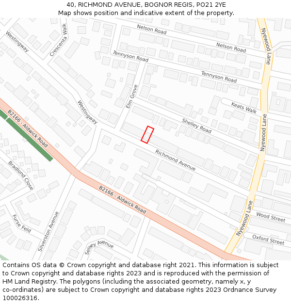 40, RICHMOND AVENUE, BOGNOR REGIS, PO21 2YE: Location map and indicative extent of plot