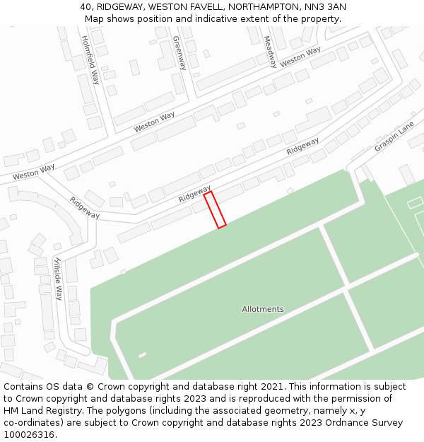 40, RIDGEWAY, WESTON FAVELL, NORTHAMPTON, NN3 3AN: Location map and indicative extent of plot