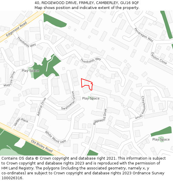 40, RIDGEWOOD DRIVE, FRIMLEY, CAMBERLEY, GU16 9QF: Location map and indicative extent of plot