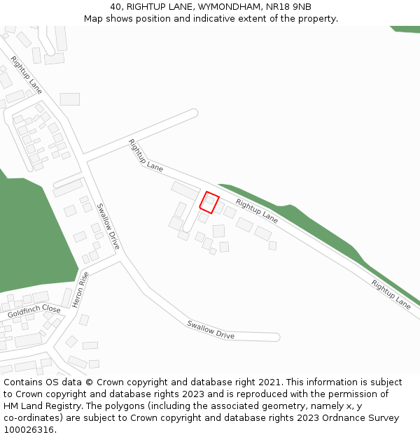 40, RIGHTUP LANE, WYMONDHAM, NR18 9NB: Location map and indicative extent of plot