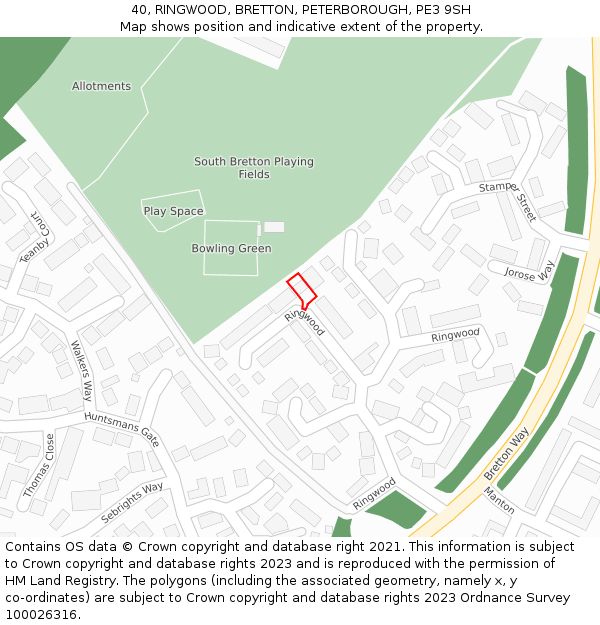 40, RINGWOOD, BRETTON, PETERBOROUGH, PE3 9SH: Location map and indicative extent of plot