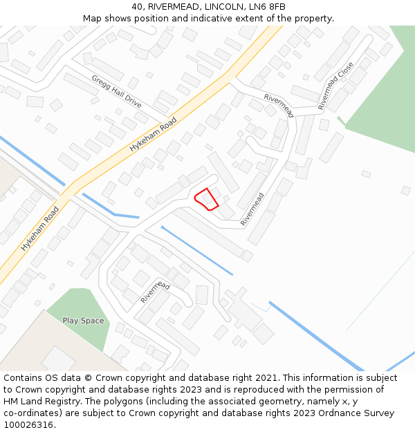 40, RIVERMEAD, LINCOLN, LN6 8FB: Location map and indicative extent of plot