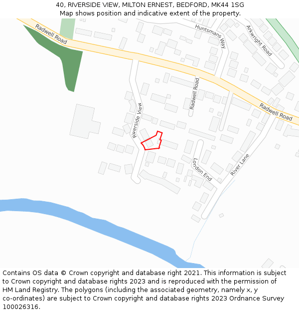 40, RIVERSIDE VIEW, MILTON ERNEST, BEDFORD, MK44 1SG: Location map and indicative extent of plot