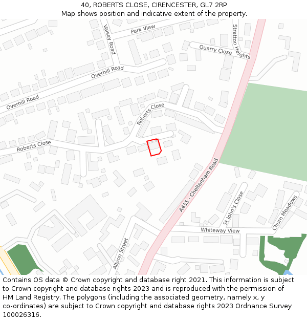 40, ROBERTS CLOSE, CIRENCESTER, GL7 2RP: Location map and indicative extent of plot