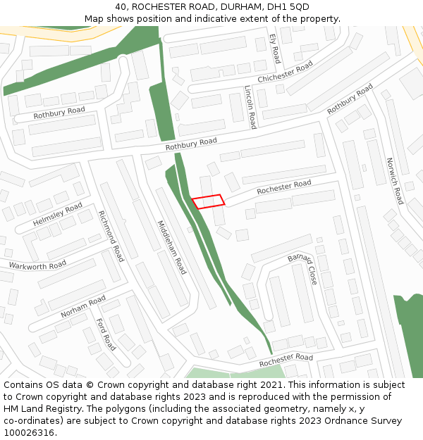 40, ROCHESTER ROAD, DURHAM, DH1 5QD: Location map and indicative extent of plot